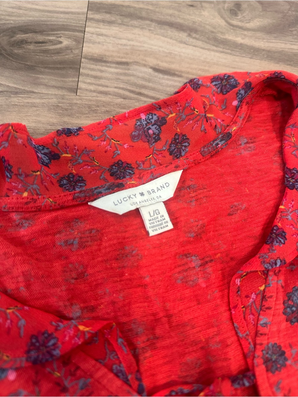 Lucky Brand Red Floral Tie-Front Blouse - Picture 3 of 5